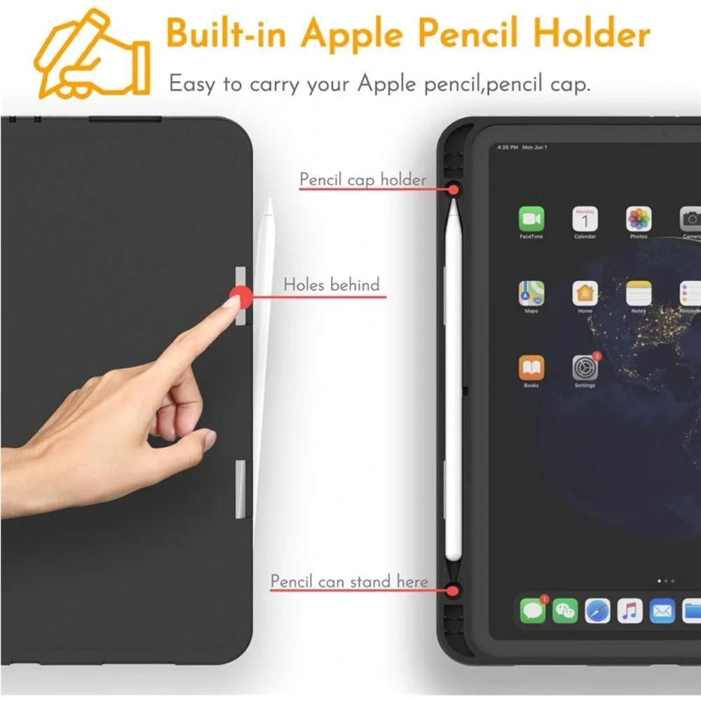 iPad Pro 11 Inch Case Flower with Pencil Holder, Floral TealProtective Cover